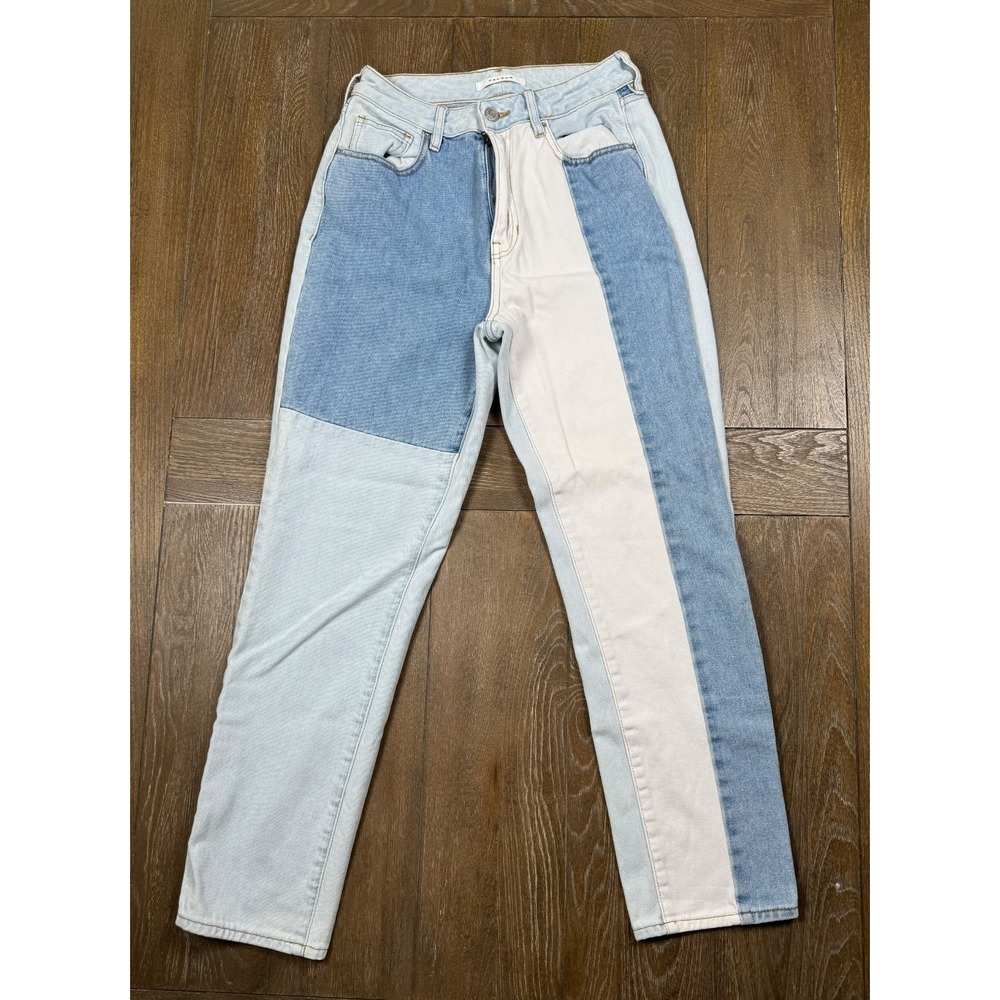 PacSun Colorblock Patchwork Mom Jeans Two Tone Blue White High Rise Y2K 3341